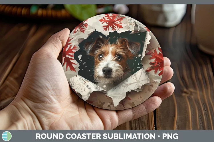Christmas Wrapping Dogs Fox Terrier Dog Round Coaster Sublim