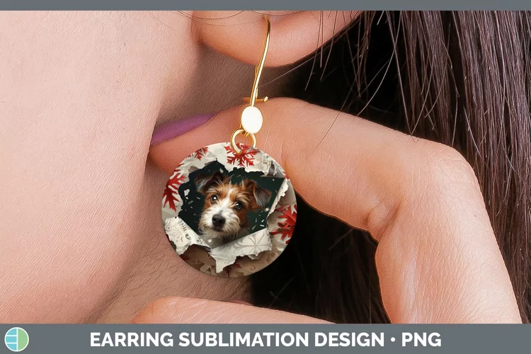 Christmas Wrapping Dogs Fox Terrier Dog Round Earrings Subli