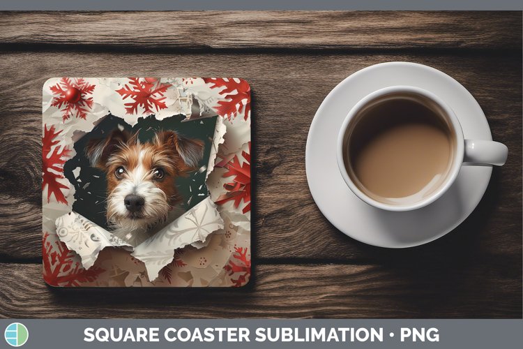 GorgeousChristmas Wrapping Dogs Square Coaster design.