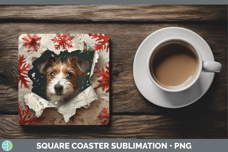 Christmas Wrapping Dogs Fox Terrier Dog Square Coaster Subli