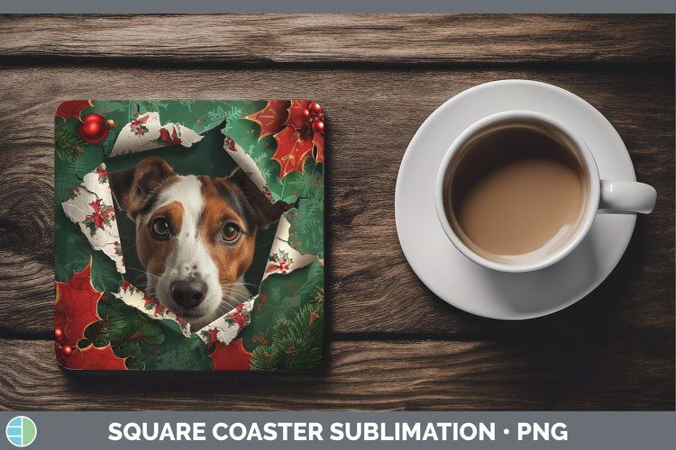 GorgeousChristmas Wrapping Dogs Square Coaster design.