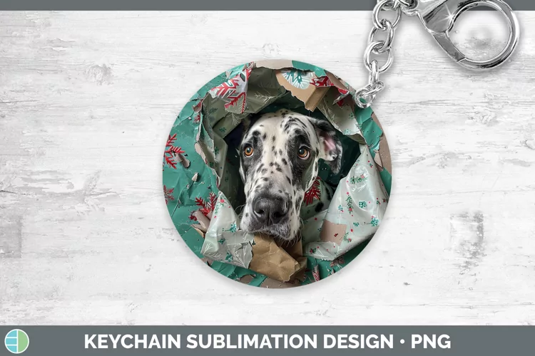 Christmas Wrapping Dogs Great Dane Keychain Sublimation Keyr