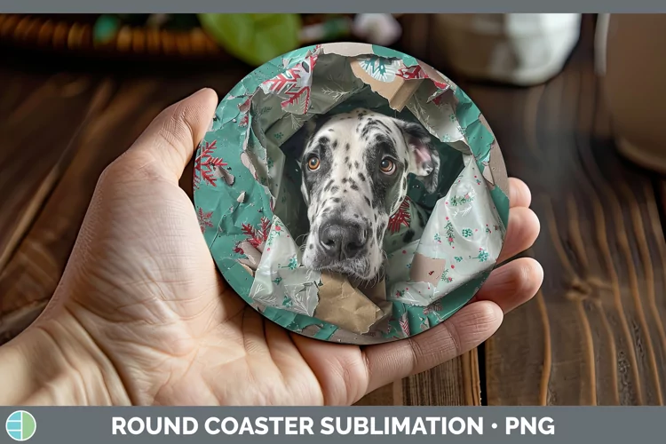 Christmas Wrapping Dogs Great Dane Round Coaster Sublimation