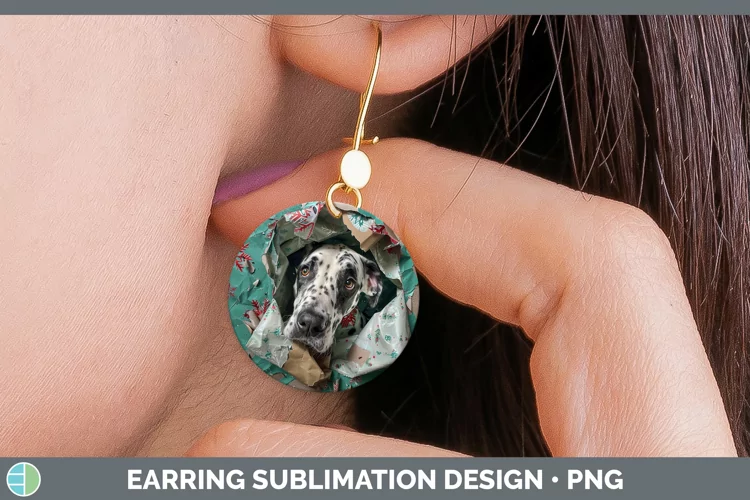 Christmas Wrapping Dogs Great Dane Round Earrings Sublimatio