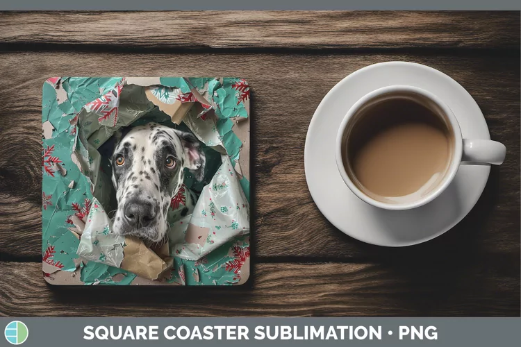 Christmas Wrapping Dogs Great Dane Square Coaster Sublimatio