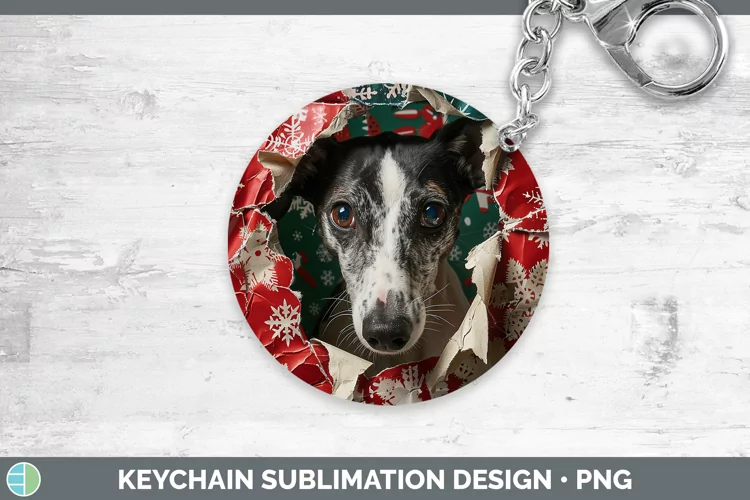 Christmas Wrapping Dogs Greyhound Keychain Sublimation Keyri
