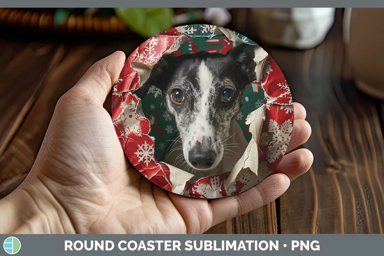 Christmas Wrapping Dogs Greyhound Round Coaster Sublimation
