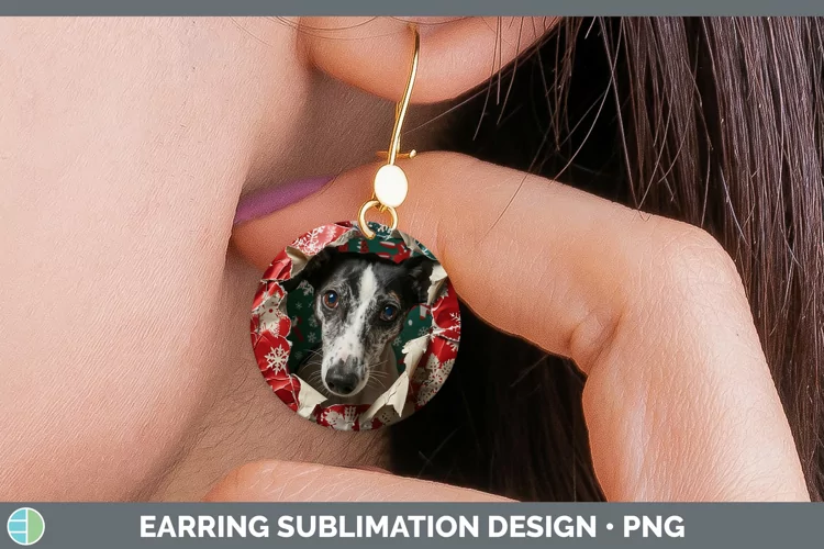 Christmas Wrapping Dogs Greyhound Round Earrings Sublimation