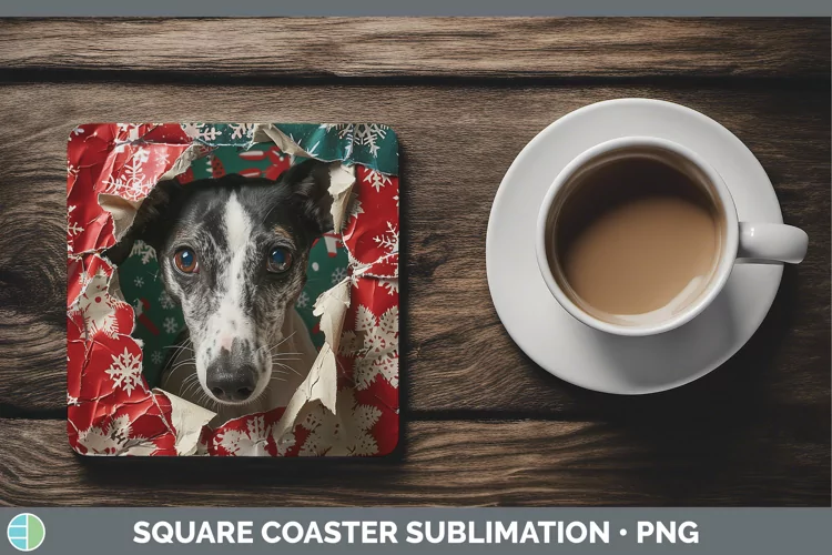Christmas Wrapping Dogs Greyhound Square Coaster Sublimation