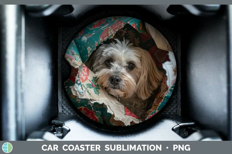 Christmas Wrapping Dogs Lhasa Apso Car Coaster Sublimation C