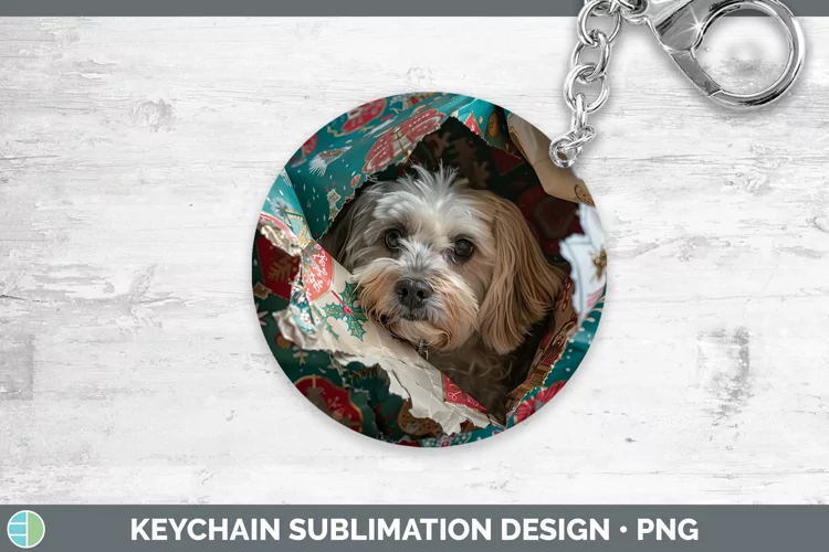 Christmas Wrapping Dogs Lhasa Apso Keychain Sublimation Keyr
