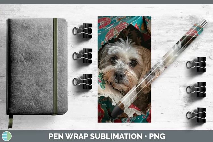 Christmas Wrapping Dogs Lhasa Apso Pen Wrap Sublimation Epox