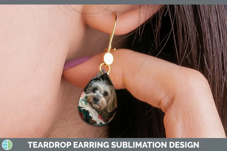 Christmas Wrapping Dogs Lhasa Apso Teardrop Earrings Sublima