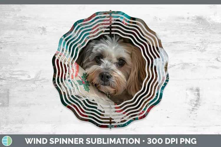 Christmas Wrapping Dogs Lhasa Apso Wind Spinner Sublimation
