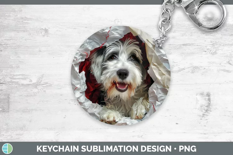 Christmas Wrapping Dogs Old English Sheepdog Keychain Sublim