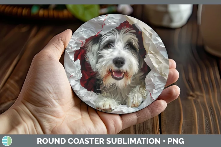 Christmas Wrapping Dogs Old English Sheepdog Round Coaster S