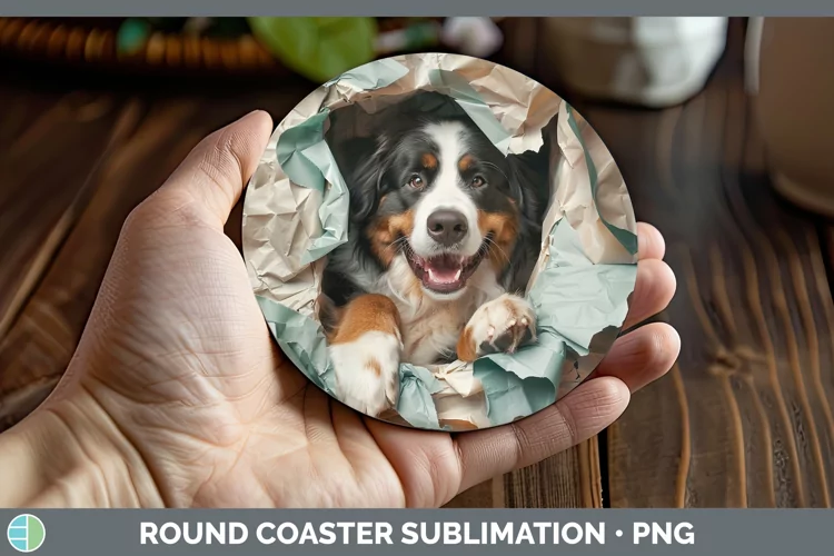 Christmas Wrapping Dogs Saint Bernard Round Coaster Sublimat