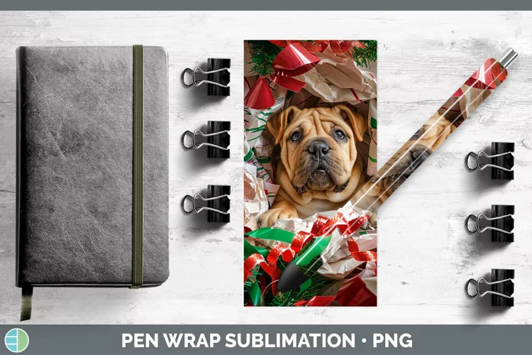 Christmas Wrapping Dogs Shar Pei Pen Wrap Sublimation Epoxy