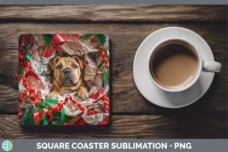 GorgeousChristmas Wrapping Dogs Square Coaster design.