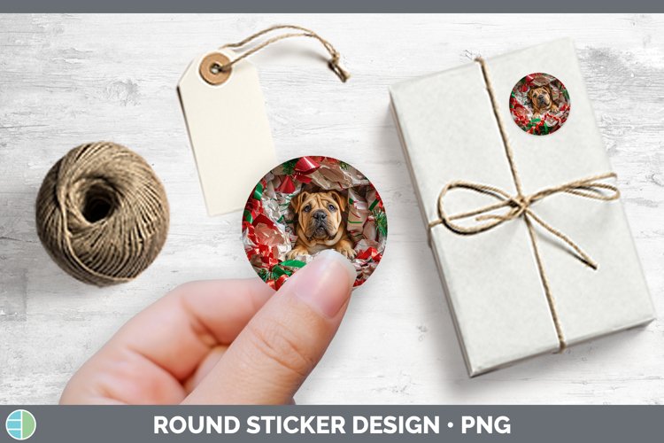 Christmas Wrapping Dogs Shar Pei Stickers | Round Labels Des