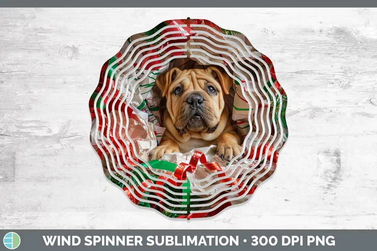 Christmas Wrapping Dogs Shar Pei Wind Spinner Sublimation Sp