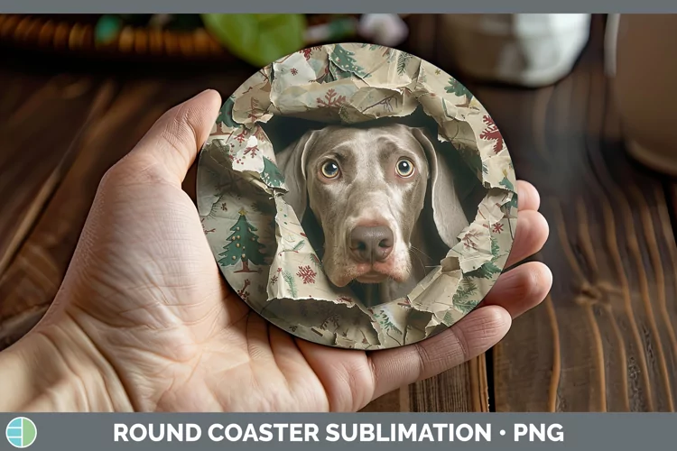 Christmas Wrapping Dogs Weimaraner Round Coaster Sublimation