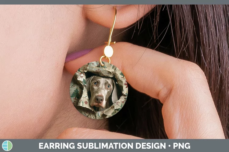 Christmas Wrapping Dogs Weimaraner Round Earrings Sublimatio