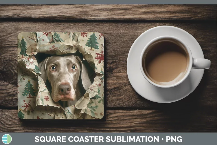 Christmas Wrapping Dogs Weimaraner Square Coaster Sublimatio