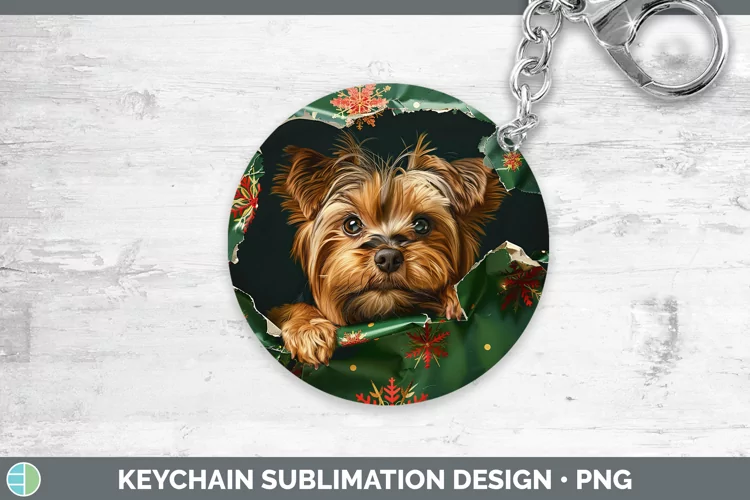 Christmas Wrapping Dogs Yorkshire Terrier Keychain Sublimati