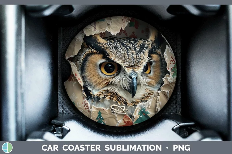 Christmas Wrapping Owl Car Coaster Sublimation Coaster Desig