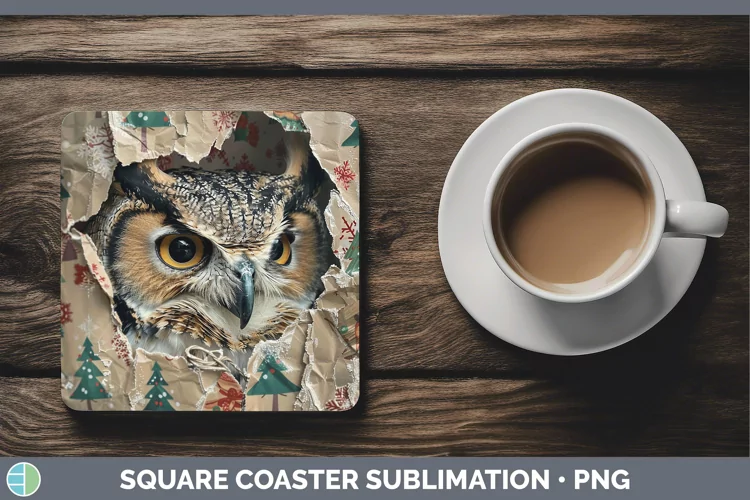 Christmas Wrapping Owl Square Coaster Sublimation Coaster De