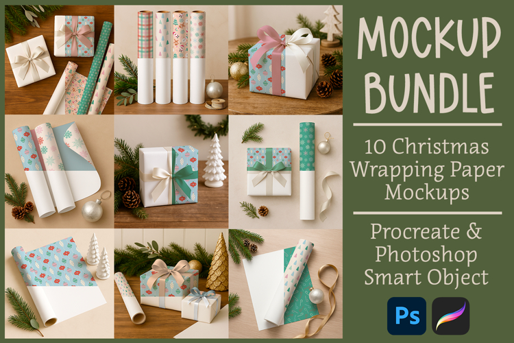 Christmas Wrapping Paper Mockup Bundle