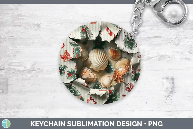 Christmas Wrapping Seashell Keychain Sublimation Keyring Des