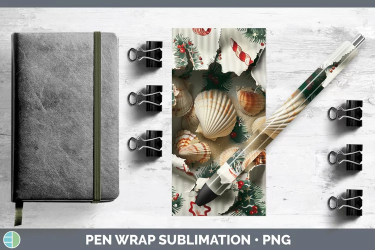 Christmas Wrapping Seashell Pen Wrap Sublimation Epoxy Pen D