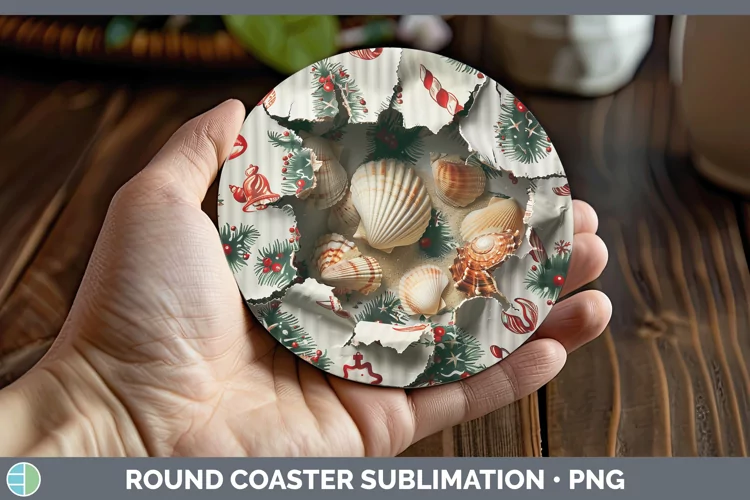 Christmas Wrapping Seashell Round Coaster Sublimation Coaste
