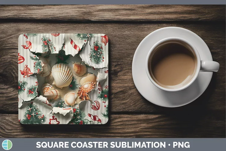 Christmas Wrapping Seashell Square Coaster Sublimation Coast