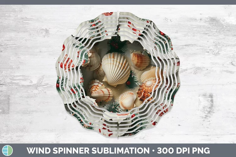 Christmas Wrapping Seashell Wind Spinner Sublimation Spinner