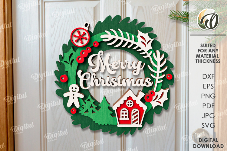 Christmas Wreath Laser Cut. Christmas Decor SVG