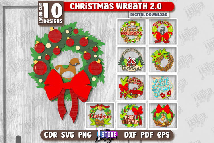 Christmas Wreath Laser Cut Bundle, Christmas Wall Hangers