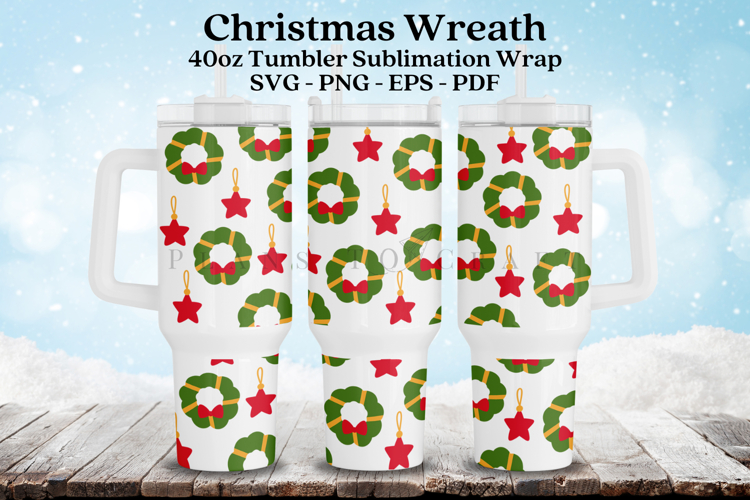 Christmas Wreath 40oz Tumbler Sublimation Wrap SVG