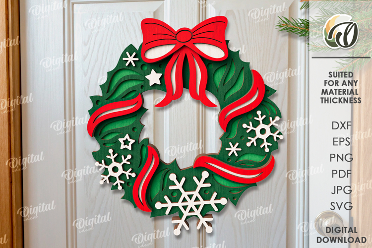 Christmas Wreath Laser Cut. Christmas Decor SVG