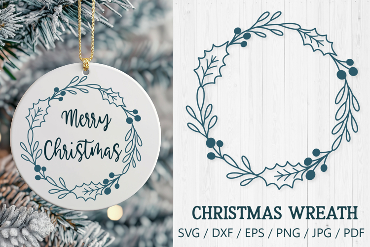 Christmas Wreath with Holly and Berries SVG