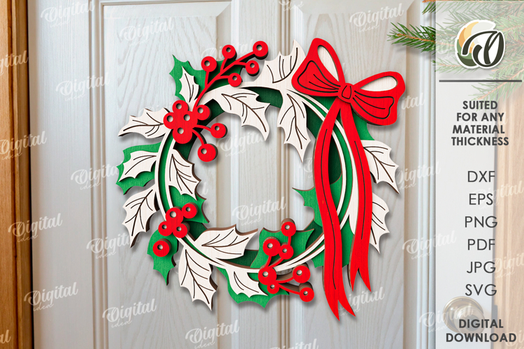Christmas Wreath Laser Cut. Christmas Decor SVG