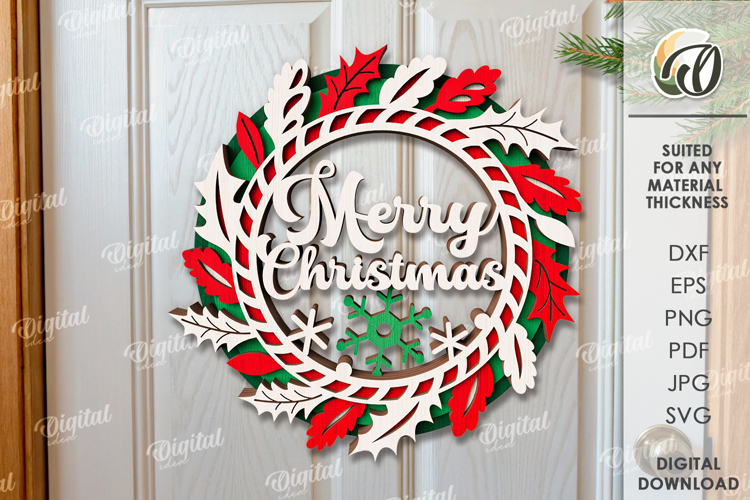 Christmas Wreath Laser Cut. Christmas Decor SVG