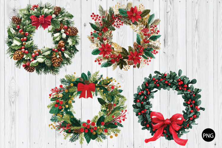 Watercolor Christmas Wreath PNG, Christmas PNG