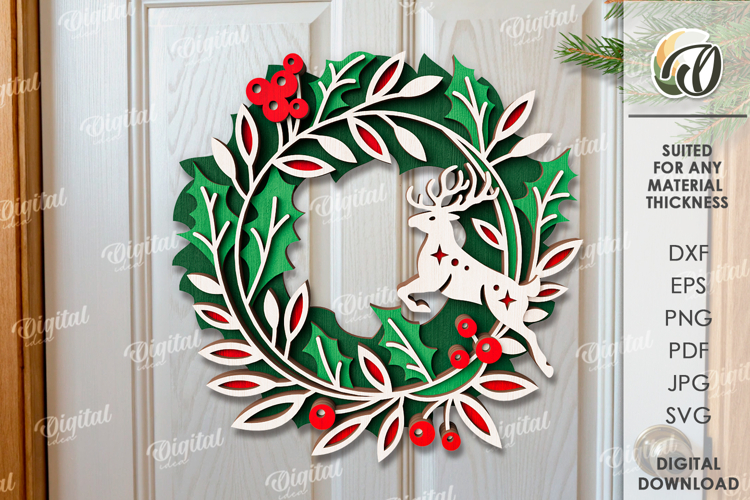 Christmas Wreath Laser Cut. Christmas Decor SVG