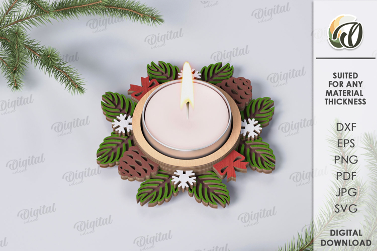 Christmas Wreath Candle Holder Lasercut. Christmas SVG