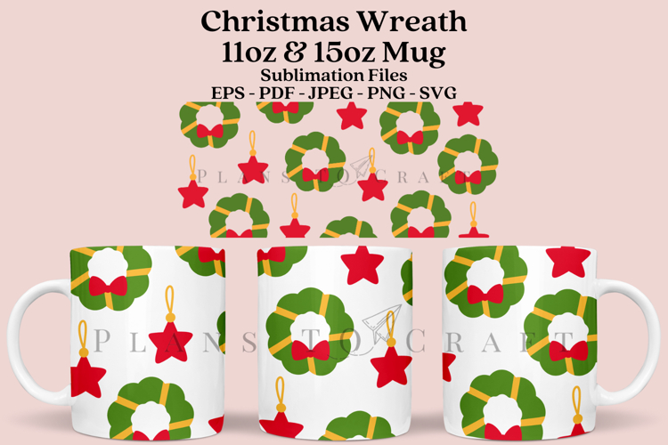 Christmas Wreath Mug Sublimation Wrap SVG