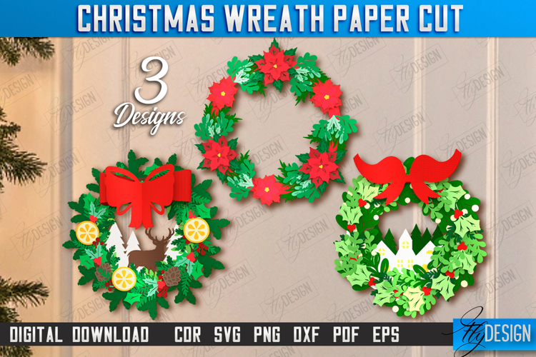 Christmas Wreath Paper Cut Bundle,Christmas Porch Decoration