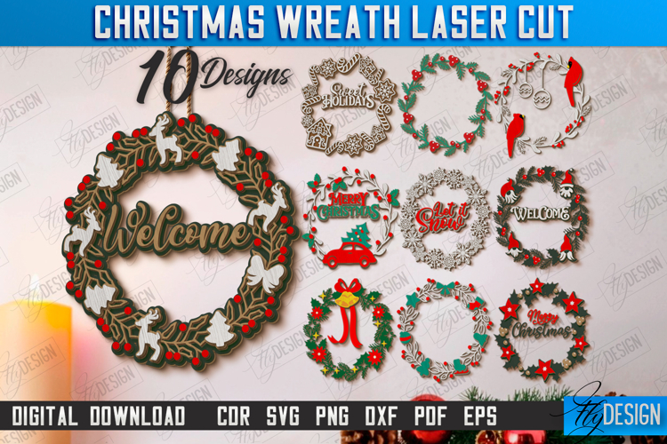 Christmas Wreath Laser Cut Bundle, Christmas Wall Hangers
